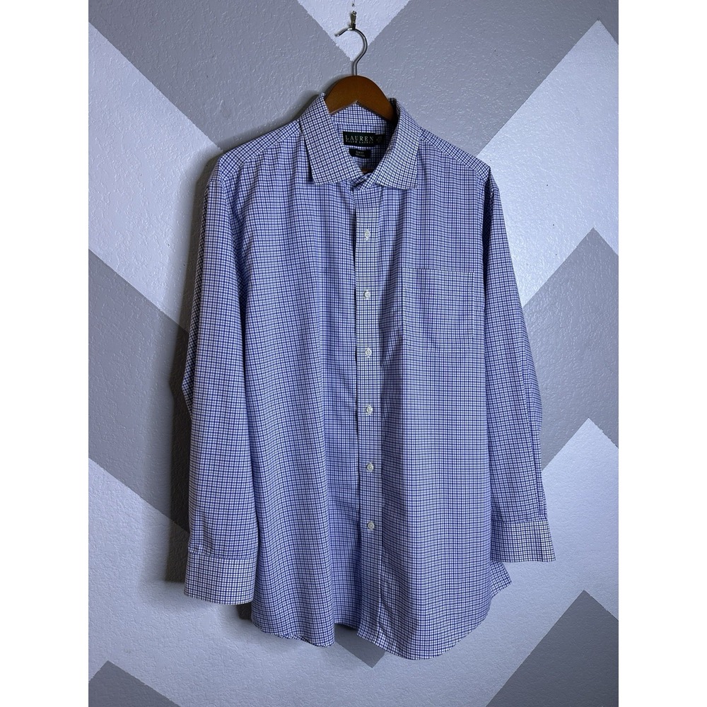 Lauren Ralph Lauren Button Down Shirt Men's Size 18 34/35 Slim Fit Non Iron Blue